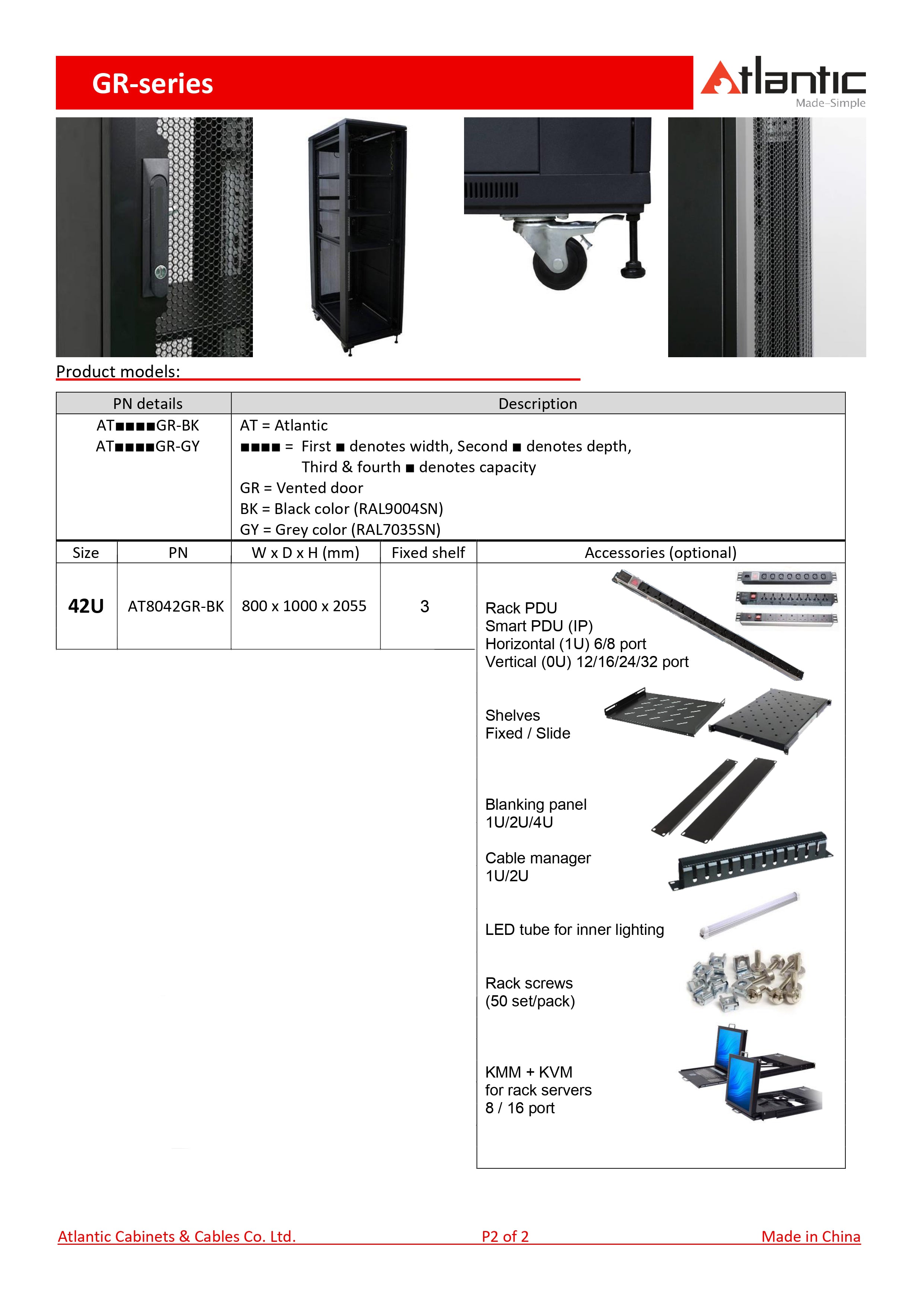 Atlantic 42U 1000KG Server Rack Cabinet - 80cm Extra Wide - 100cm Deep Enclosure -Grill