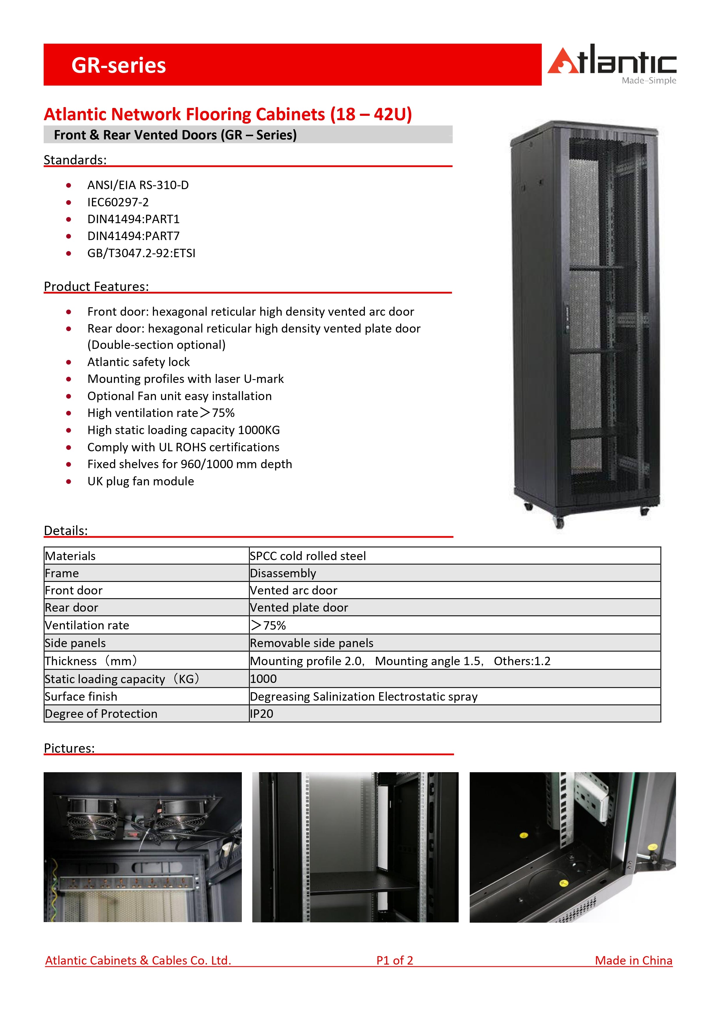 Atlantic 42U 1000KG Server Rack Cabinet - 80cm Extra Wide - 100cm Deep Enclosure -Grill