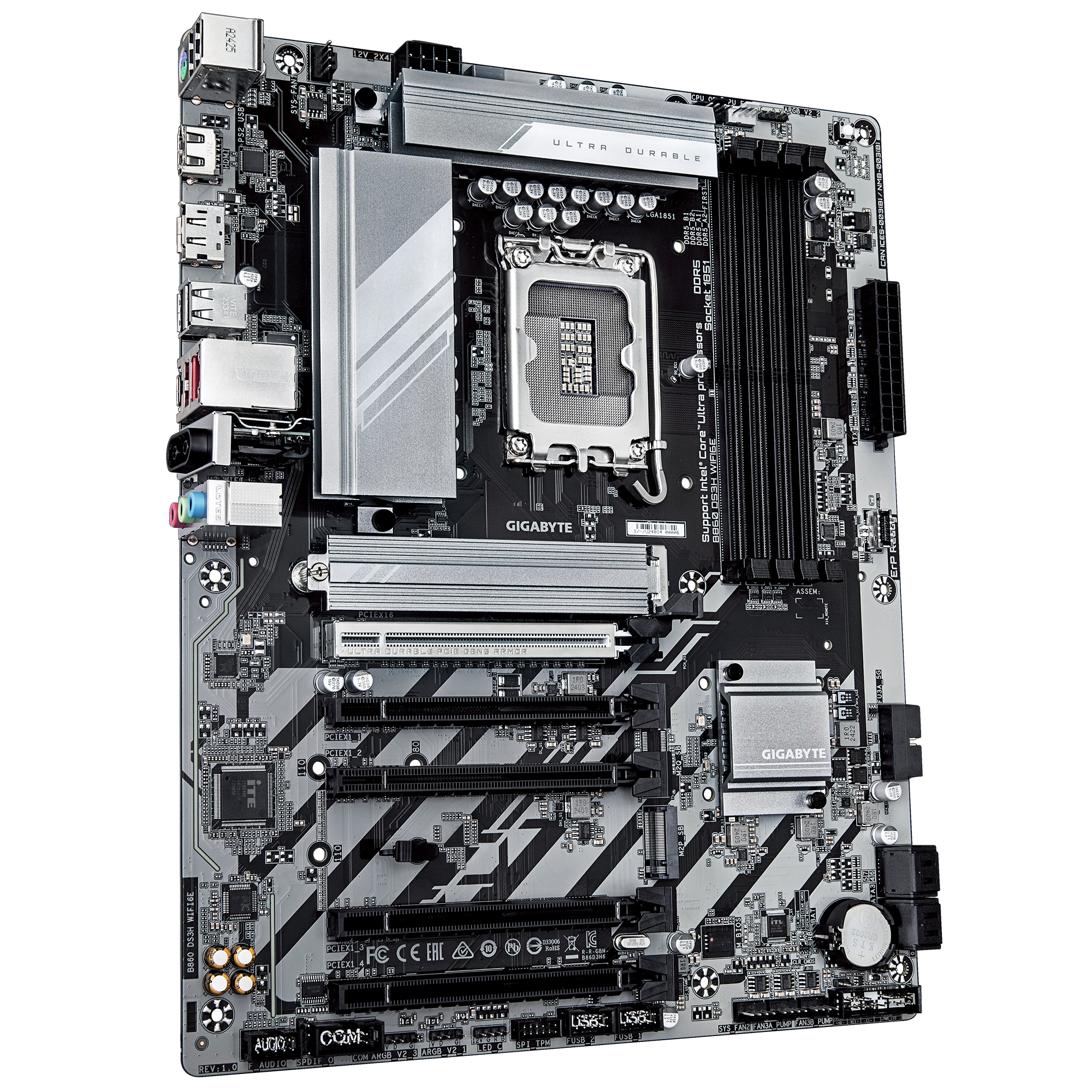 لوحة أم Gigabyte B860 DS3H WIFI6E ATX - LGA1851، DDR5، PCIe 5.0/M.2، Wi‑Fi 6E، شبكة LAN بسعة 2.5 جيجابايت، USB‑C 3.2 Gen2x2