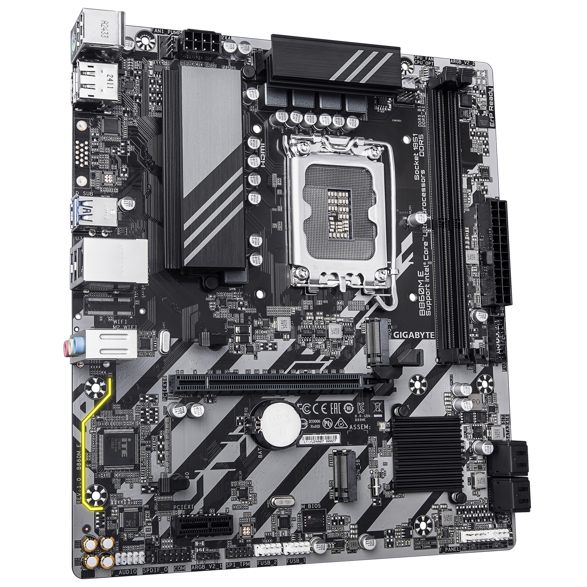 Gigabyte B860M E mATX Motherboard – LGA 1851 (Intel Core Ultra 2), DDR5 up to 9,066 MT/s OC, PCIe 5.0 & PCIe 4.0 M.2, 2.5 GbE, HDMI/DP