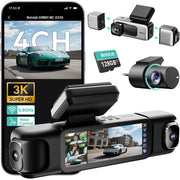كاميرا سيارة BOTSLAB G980H بأربع قنوات، أمامية بدقة 3K + كاميرتان خلفية وجانبية بدقة 1080P، تغطية 360°، GPS، WiFi، رؤية ليلية وشاشة لمس مقاس 3.18 بوصة