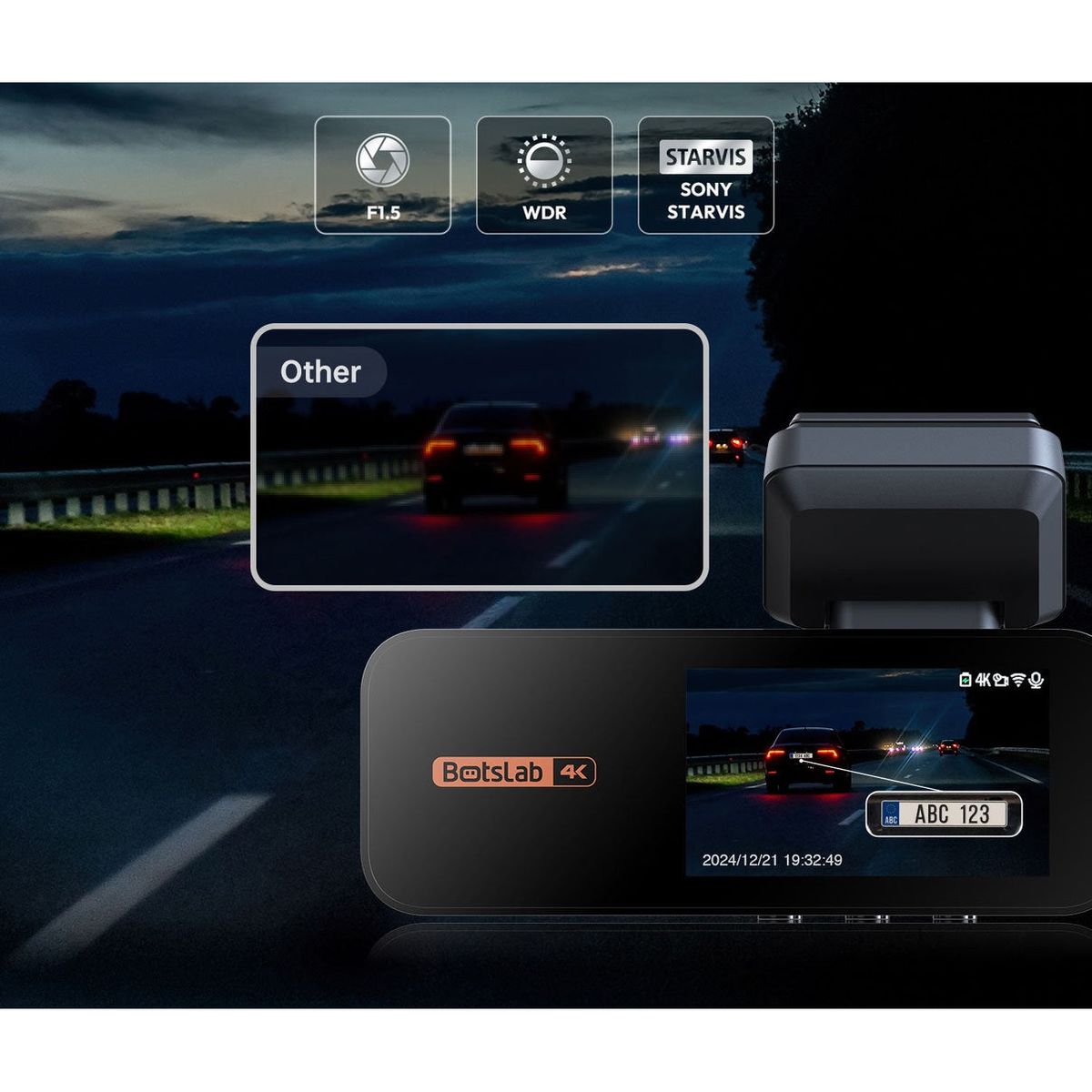 كاميرا داش كام ثنائية القنوات BOTSLAB G980H Pro، بدقة 4K أمامية و2K خلفية، مع GPS، وWi‑Fi بتردد 5.8 غيغاهرتز، ونظام ADAS، والتحكم الصوتي، ووضع الركن على مدار الساعة طوال أيام الأسبوع