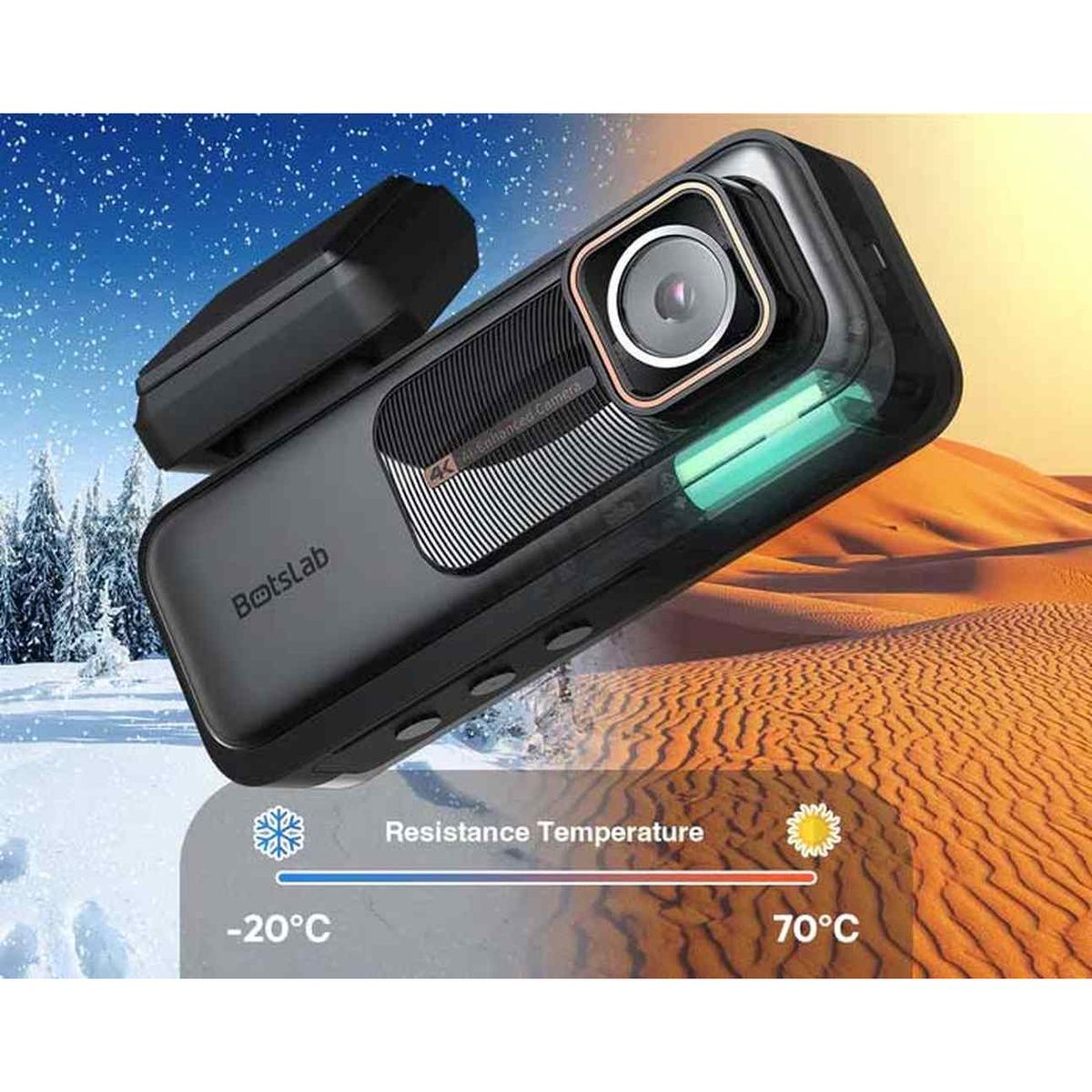 كاميرا داش كام ثنائية القنوات BOTSLAB G980H Pro، بدقة 4K أمامية و2K خلفية، مع GPS، وWi‑Fi بتردد 5.8 غيغاهرتز، ونظام ADAS، والتحكم الصوتي، ووضع الركن على مدار الساعة طوال أيام الأسبوع