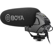BOYA BY-BM3031 Super‑Cardioid On‑Camera Shotgun Microphone – 3‑Position Gain, 80 Hz High‑Pass Filter, Headphone Jack, Shockmount