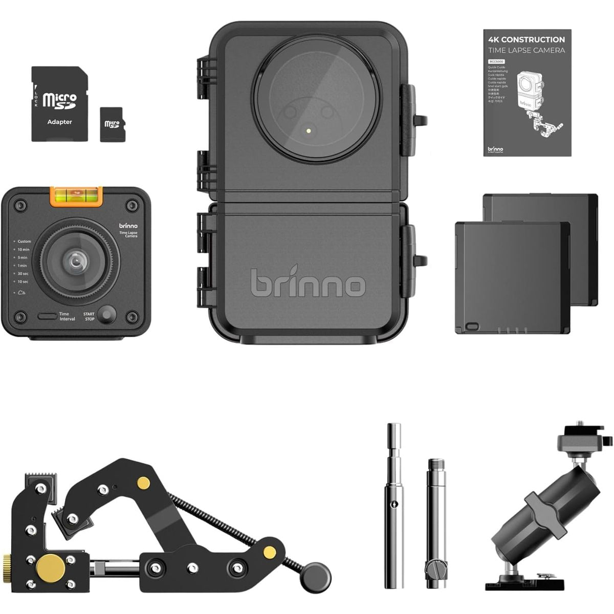 مجموعة كاميرا Brinno BCC5000 Wi-Fi 4K HDR Time Lapse مع هيكل IPX5 وحامل ومجموعة طاقة لمشاريع البناء طويلة الأمد