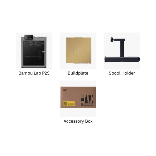 طابعة ثلاثية الأبعاد Bambu Lab P2S، حجم بناء 256×256×256mm، طباعة عالية السرعة بمعدل 600mm/s، فوهة من الفولاذ المقسّى بدرجة حرارة 300°C، تسارع 20,000mm/s²، شاشة لمس 5"، كاميرا ذكاء اصطناعي بدقة 1080p، Wi-Fi مزدوج النطاق