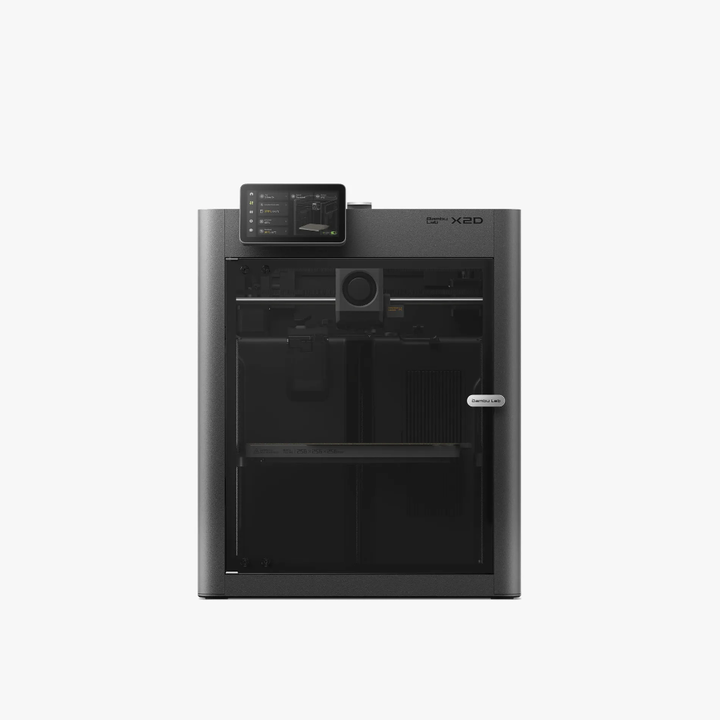 Bambu Lab X2D 3D Printer – Dual-Nozzle Extrusion System, 256 × 256 × 260 mm Build Volume, 300°C Hotend, 65°C Active Heated Chamber, Dynamic Flow Calibration, AI Monitoring