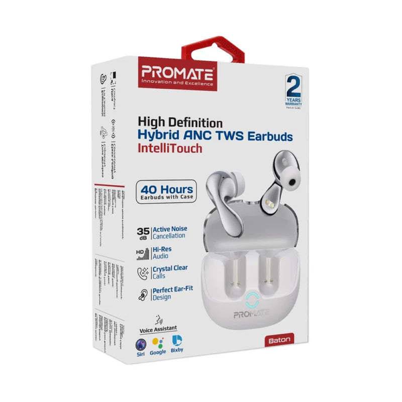 Promate Baton High-Definition Hybrid ANC TWS Earbuds with IntelliTouch