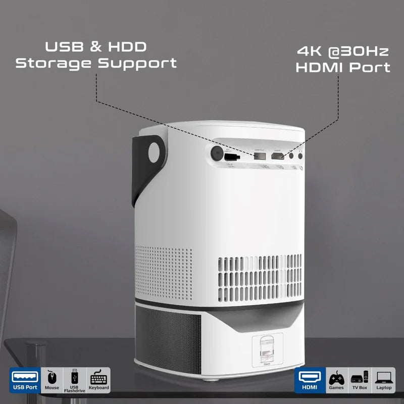 Promate Beamer-A250 4K Ultra HD Wireless LCD Projector with Built-In Speaker & Monopod Stand