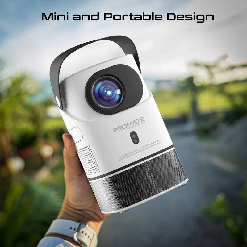 Promate Beamer-A250 4K Ultra HD Wireless LCD Projector with Built-In Speaker & Monopod Stand