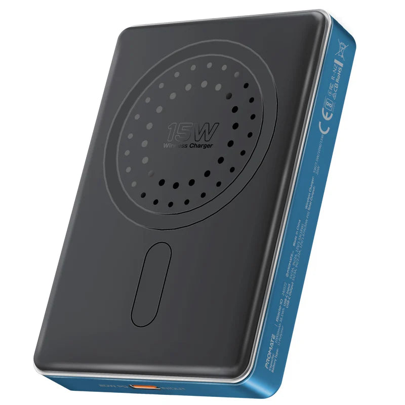 Promate Blade‑10 10 000 mAh MagSafe Power Bank – 15 W Wireless, 20 W USB‑C PD, Smart Indicator, Aluminum Sleek Design