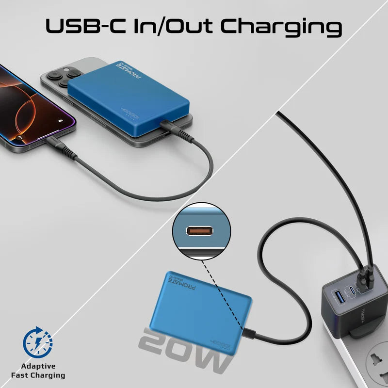 Promate Blade‑10 10 000 mAh MagSafe Power Bank – 15 W Wireless, 20 W USB‑C PD, Smart Indicator, Aluminum Sleek Design