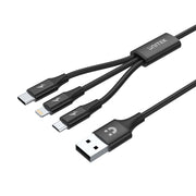 Unitek 3-in-1 USB-A to USB-C/Micro USB/Lightning Charging Cable – 1.2m, 2.4A Fast Charge, Nylon Braided, Tangle-Free, Compatible with iOS & Android Devices