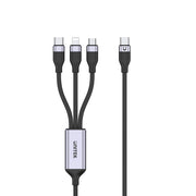 Unitek 3-in-1 USB-C Charging Cable – 1.5M Nylon Braided - USB-C to Lightning (20W PD) - USB-C (15W) - Micro USB (10W) - Data Sync Support