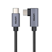 كابل شحن يونيتيك ١٠٠ واط بزاوية ٩٠ درجة من USB-C إلى USB-C - مضفر من النايلون - ٢ متر - شريحة E-Marker - نقل بيانات بسرعة ٤٨٠ ميجابت في الثانية - متوافق مع أجهزة ماك بوك - آيفون ١٥ - سامسونج جالاكسي