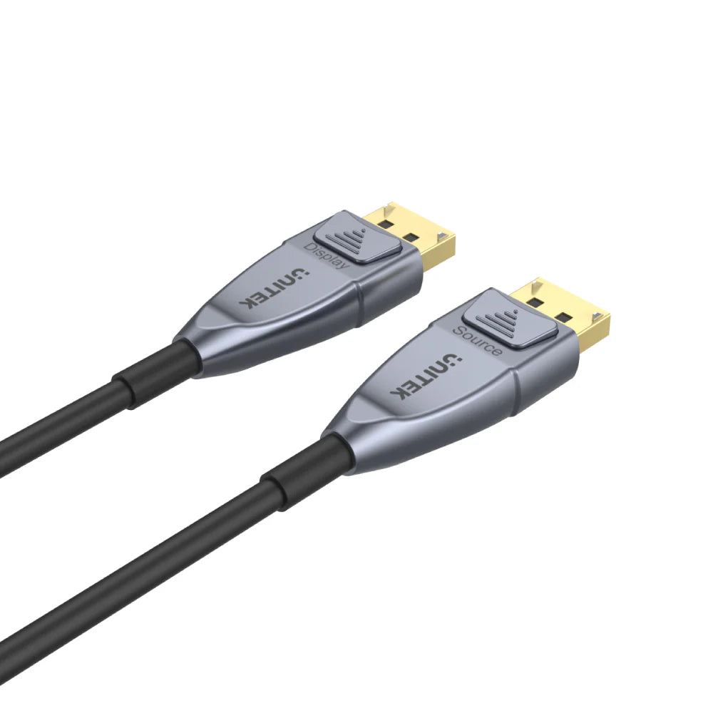 UNITEK UltraPro DisplayPort 1.4 Active Optical Cable – 32.4 Gbps, Supports 8K@60Hz / 4K@144Hz, Long-Reach (5-30m), Zinc Alloy Housing