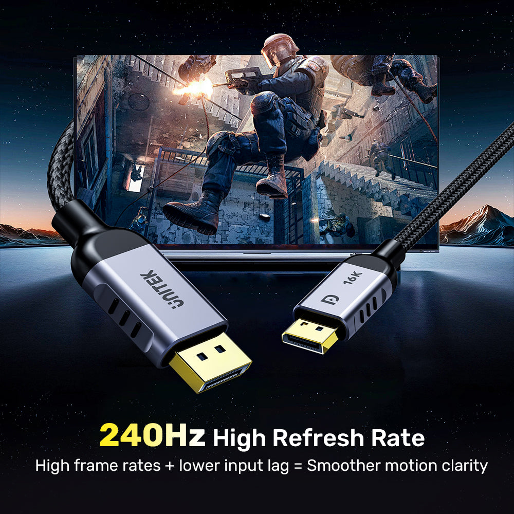 Unitek DisplayPort 2.1 Cable - 3M  – 8K@120Hz - 16K@60Hz - 80Gbps Bandwidth - Dynamic HDR - DSC 1.2a, HDCP 2.2 - Triple Shielding - Aluminium Alloy Housing