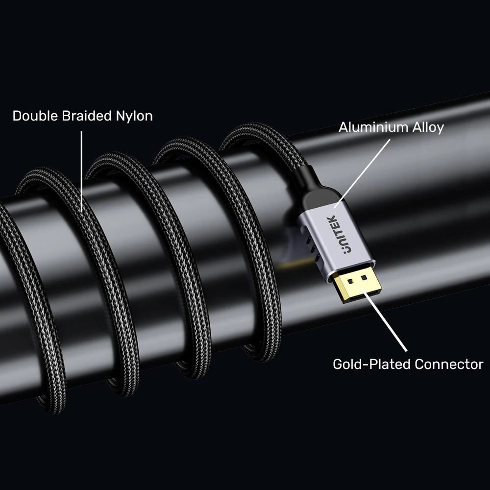 UNITEK DisplayPort 2.1 Cable - 1M – 16K@60Hz - 8K@120Hz -  4K@240Hz - 80Gbps - DSC 1.2a -  Dynamic HDR -  32-bit Audio -  Aluminium Alloy