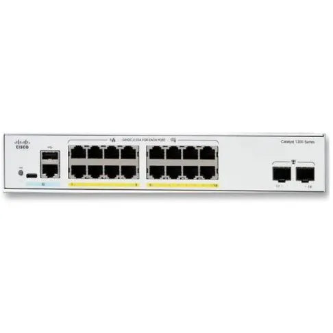 مفتاح Cisco Catalyst C1200-16P-2G الذكي، 16 منفذ GE، PoE، 2x1GE SFP، حماية محدودة مدى الحياة 