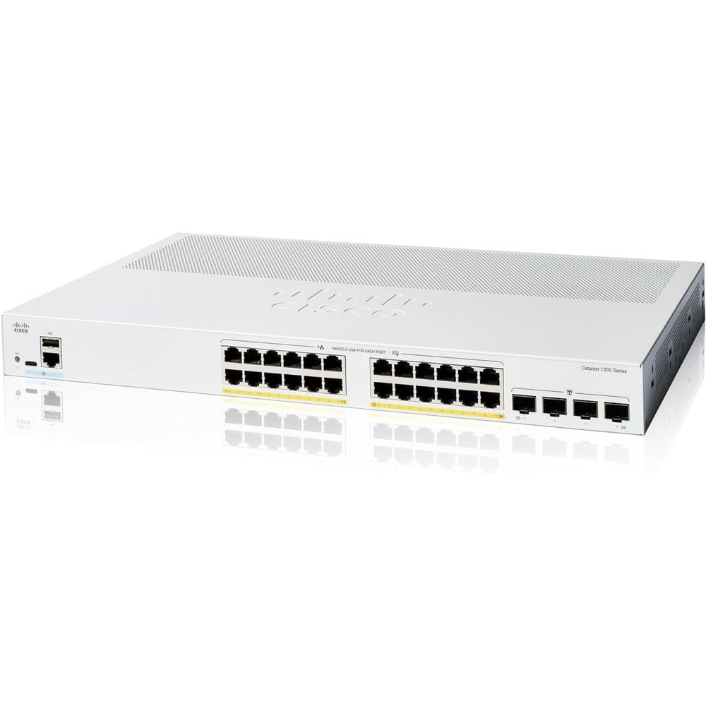 مفتاح ذكي Cisco Catalyst C1200-24P-4G، 24 منفذ GE، PoE، 4x1GE SFP، حماية محدودة مدى الحياة 