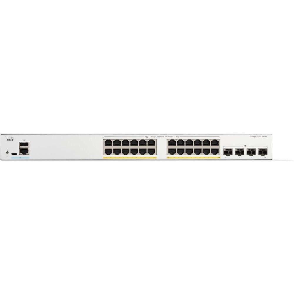 مفتاح Cisco Catalyst C1300-24P-4G المُدار، 24 منفذ GE، PoE، 4x1GE SFP، حماية محدودة مدى الحياة 