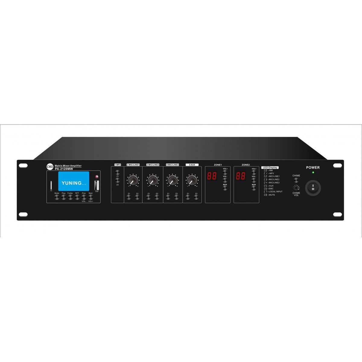CMX PA-2120MW Wi-Fi 2-Zone Matrix Mixer Amplifier, 2×120W, USB/SD/FM, Bluetooth, 100V & 8–16Ω