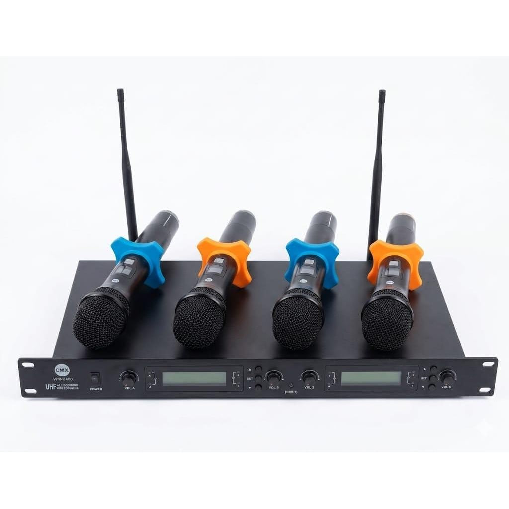 CMX WM-U400 4-Channel UHF Wireless Conference handheld Microphone System with 4 Tabletop Microphones