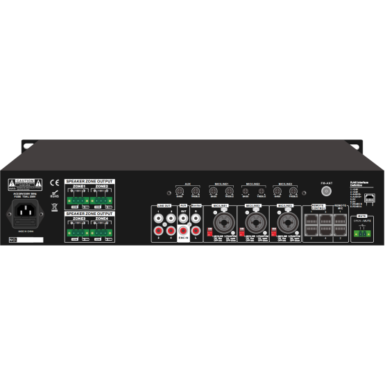 مضخم صوت CMX PA-4120MX رباعي المناطق مزود بمنفذ USB وبطاقة SD وFM وبلوتوث و3 مداخل ميكروفون ومخرجات 100 فولت/70 فولت/8 أوم