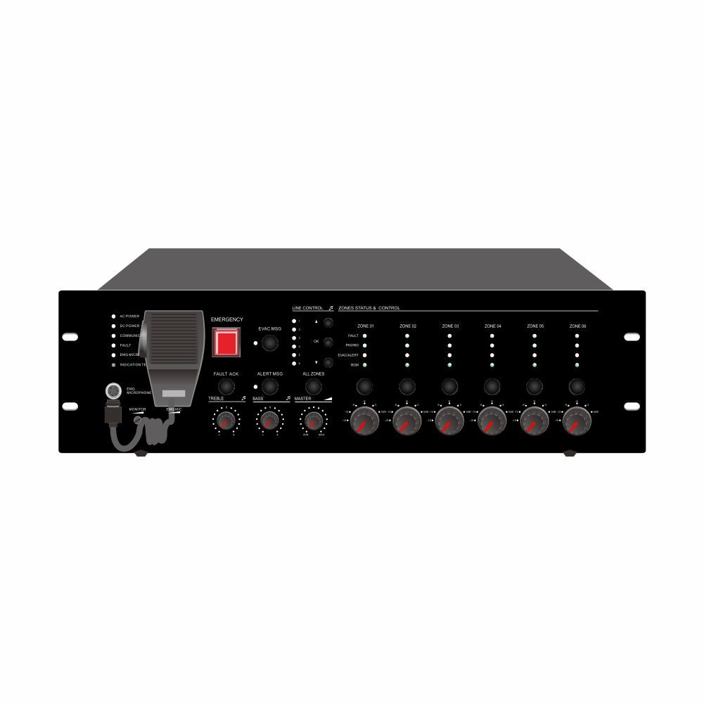 CMX EVAC-500 6-Zone Voice Evacuation Controller, 500W Amplifier, EN54-16 Certified, 100V Speaker Outputs, Fire Alarm Interface, DSP