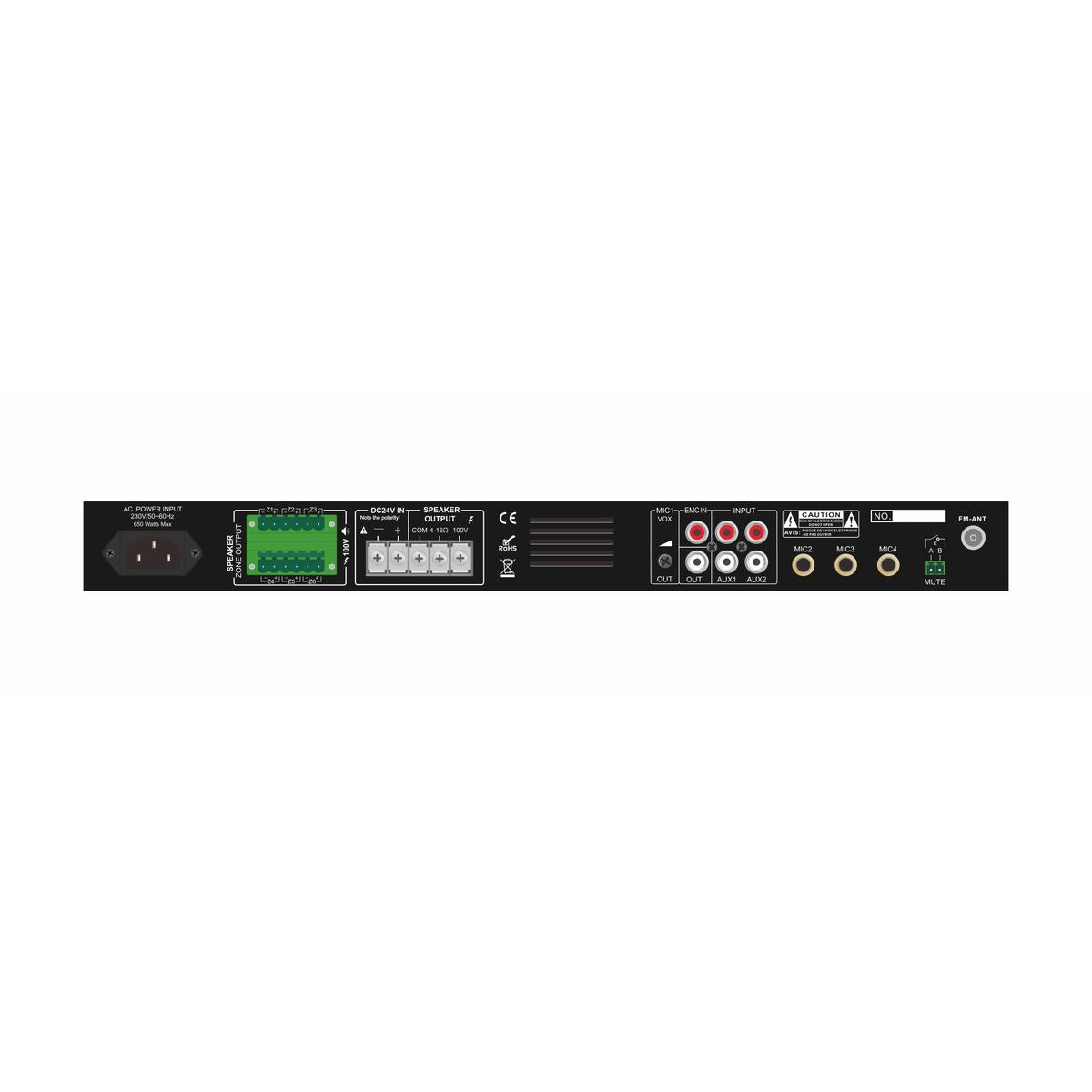 CMX DC-500Z 6-Zone Mixer Power Amplifier, 500W, USB/SD/FM & Bluetooth, 100V & 4–16Ω, 1U Rack-Mount