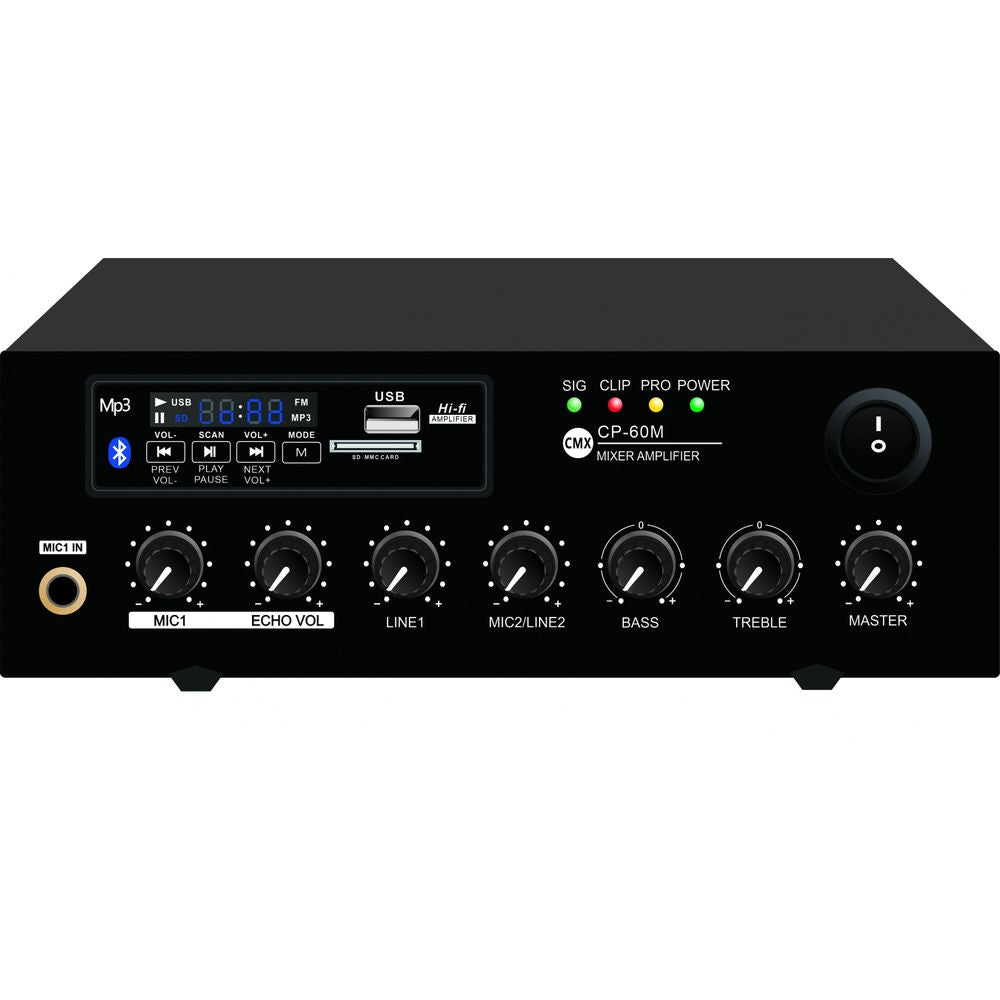 CMX 120W Mini Mixer Amplifier with USB/SD/FM/Bluetooth/Echo, 100V or 70V & 4-8 Ohm