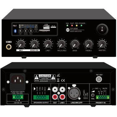CMX 120W Mini Mixer Amplifier with USB/SD/FM/Bluetooth/Echo, 100V or 70V & 4-8 Ohm