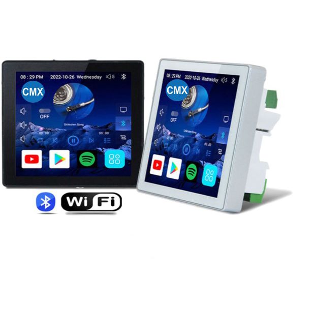 مكبر صوت CMX A4Z 4x25 واط لاسلكي، بشاشة لمس 4 بوصات، يدعم SD/Bluetooth/AUX/AirPlay/DLNA، مع تحكم ثنائي المنطقة، ونظام صوتي ذكي مدمج في الحائط
