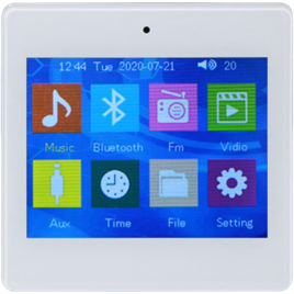 مكبر صوت CMX A4Z 4x25 واط لاسلكي، بشاشة لمس 4 بوصات، يدعم SD/Bluetooth/AUX/AirPlay/DLNA، مع تحكم ثنائي المنطقة، ونظام صوتي ذكي مدمج في الحائط