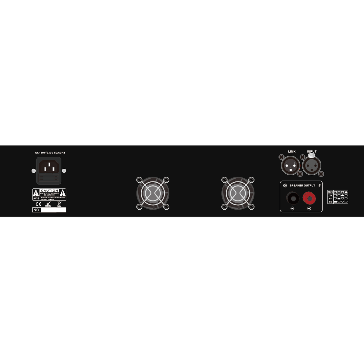 CMX DA-2000 High-Wattage PA Power Amplifier, 2000W, 100V/70V & 4–16Ω, XLR In/Link, 19″ 2U Rack