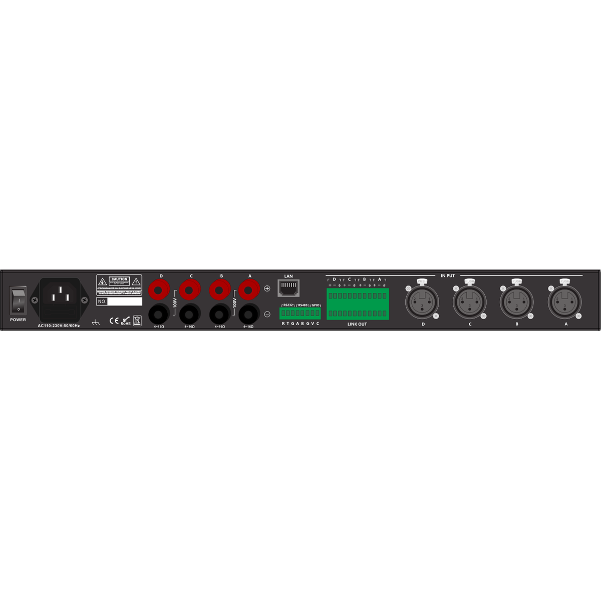 CMX DST-4400 Professional 4-Channel DSP Power Amplifier, 4×400W at 8Ω, 4×800W at 4Ω, 100V Output, 4-In/4-Out DSP, 1U Rackmount