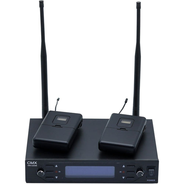 CMX UHF Wireless Microphone System, Two channel,  bodypack receiver with lavalier Mic.