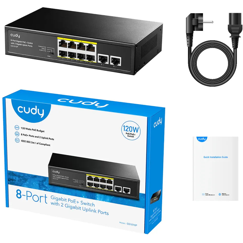 Cudy GS1010P 8-Port Gigabit PoE+ Switch with 2 Gigabit Uplink Ports, 120W PoE Budget