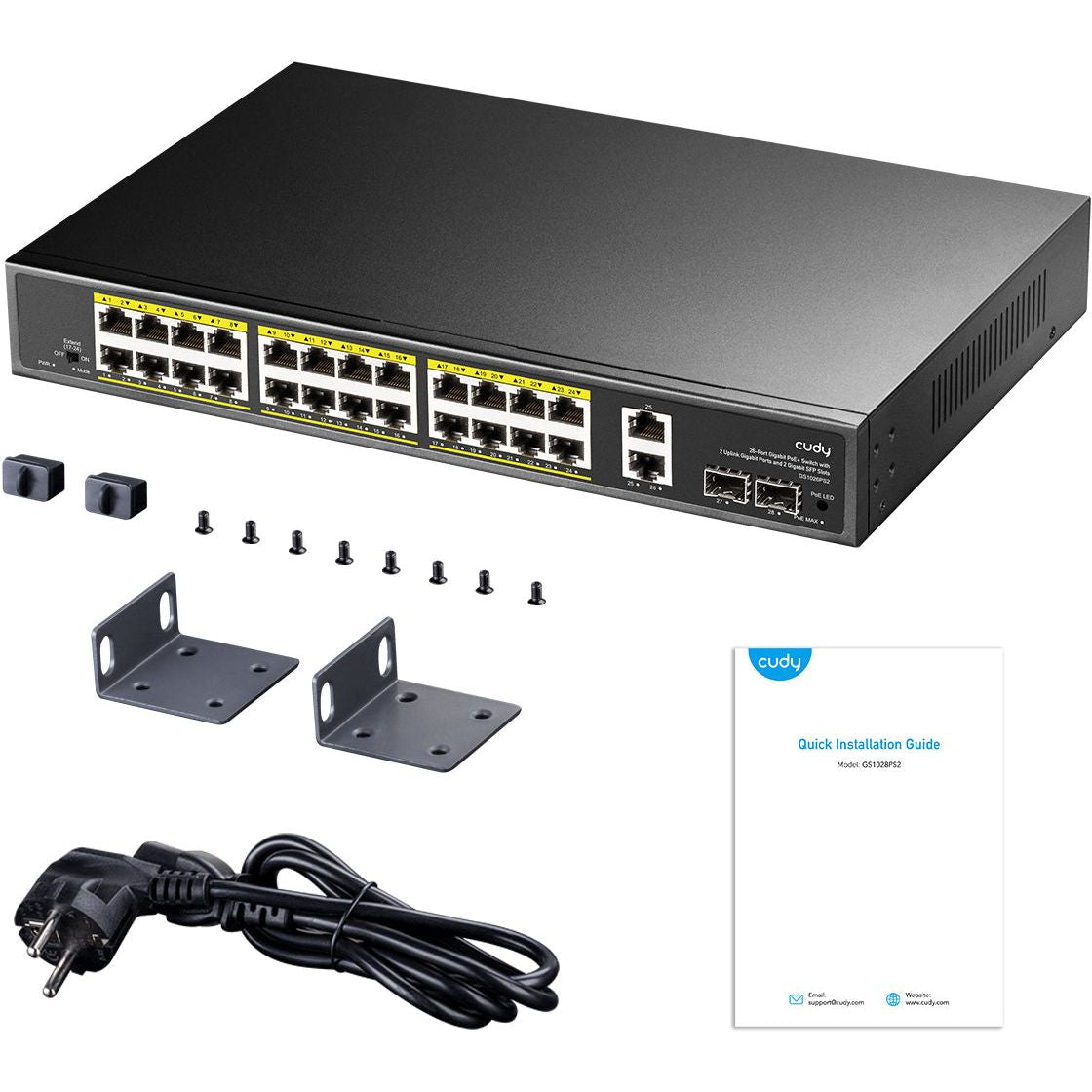 Cudy GS1026PS2 24-Port Gigabit PoE+ Switch with 2 Gigabit Uplink Ports, 2 SFP Ports, 300W PoE Budget
