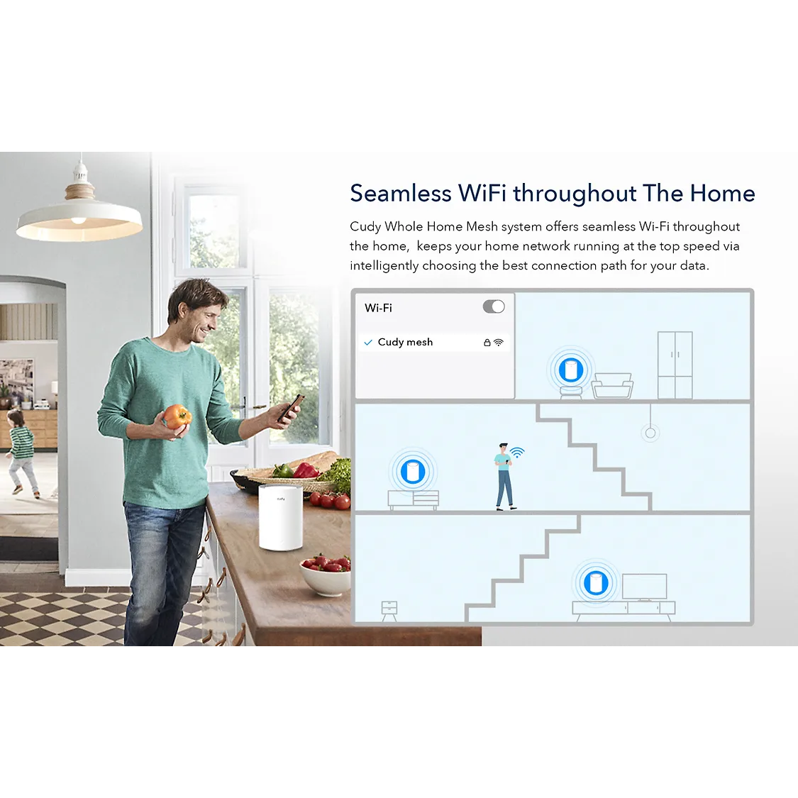 نظام Cudy M3000 1.0 AX3000 Mesh Wi‑Fi 6 مع شبكة WAN بسرعة 2.5 جيجابت في الثانية، ووحدة معالجة مركزية ثنائية النواة، ويدعم 200 جهاز وشبكة VPN (عبوة من 3 قطع)