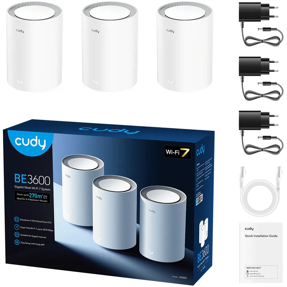 Cudy M3600 AX1800 Wi-Fi 6 Mesh System (3-Pack) – Dual-Band Whole Home Mesh Router with MU-MIMO, OFDMA, WPA3 Security & Gigabit Ports