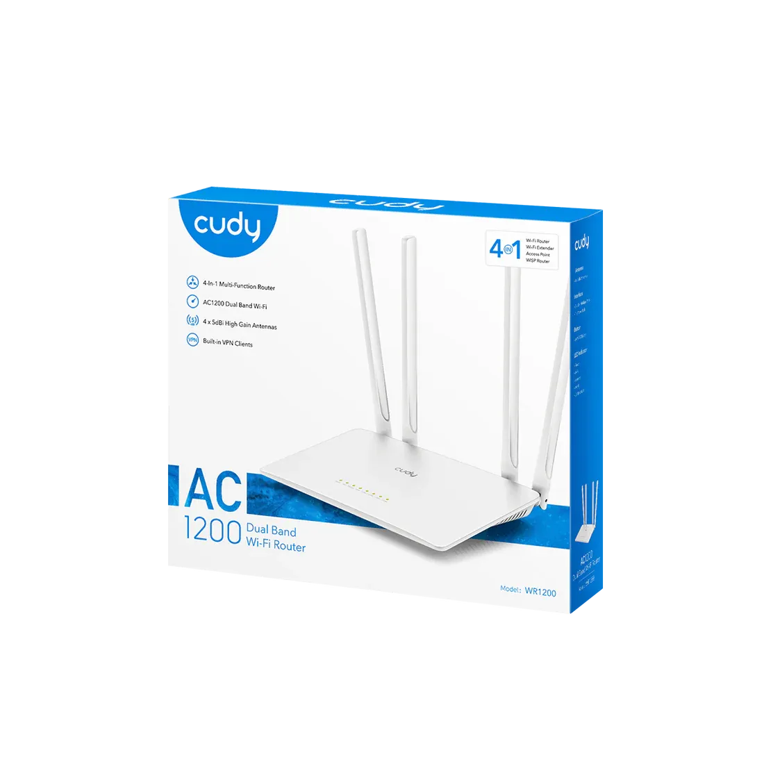 Cudy WR1200 AC1200 Dual-Band Wi-Fi Router – 867Mbps + 300Mbps Wireless Router with 4× 5dBi Antennas, MU-MIMO, Parental Control & WPS Support
