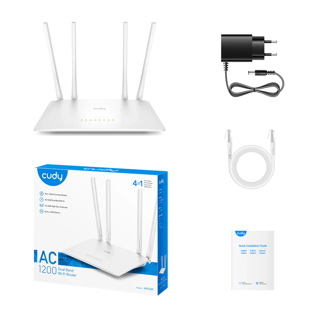 Cudy WR1200 AC1200 Dual-Band Wi-Fi Router – 867Mbps + 300Mbps Wireless Router with 4× 5dBi Antennas, MU-MIMO, Parental Control & WPS Support