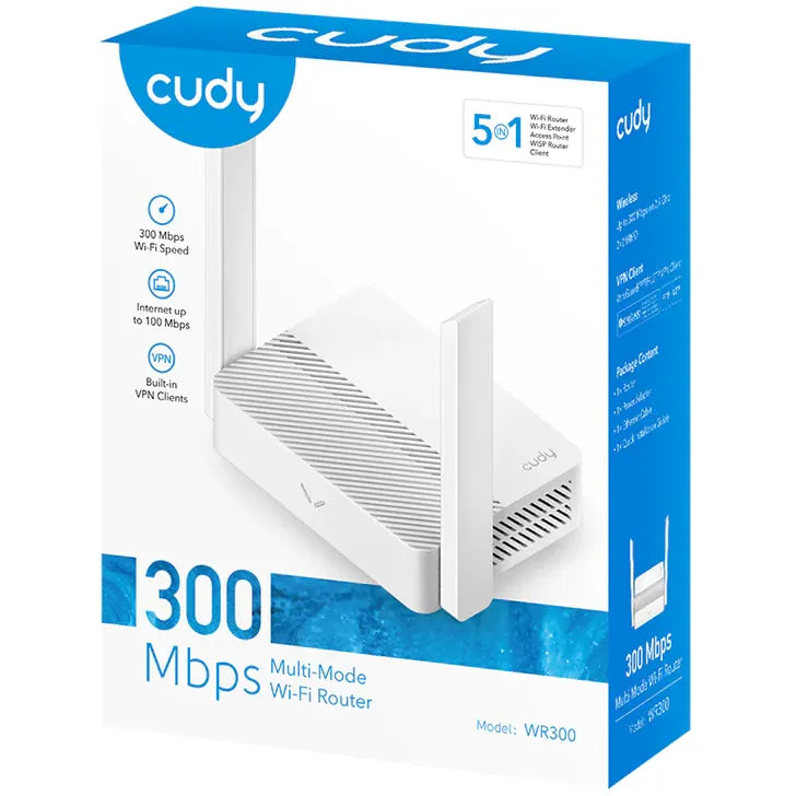 Cudy WR300 موسع نطاق Wi-Fi – مكرر لاسلكي بسرعة 300 ميجابت/ثانية بتردد 2.4 جيجاهرتز، نقطة وصول وجهاز توجيه مع زر WPS ومؤشر إشارة