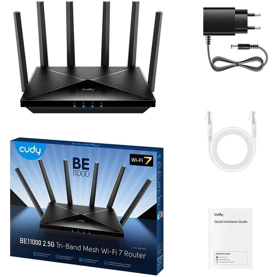 Cudy WR6500H BE6500 Wi-Fi 7 Router – Dual-Band 6.5Gbps Wireless Router with 2.5G WAN, 4× Gigabit LAN, Quad-Core CPU & WPA3 Security