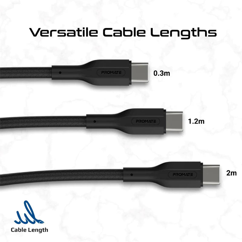 Promate CableKit-CC 3Pcs High Tensile Strength Data & Charge USB-C Cable kit