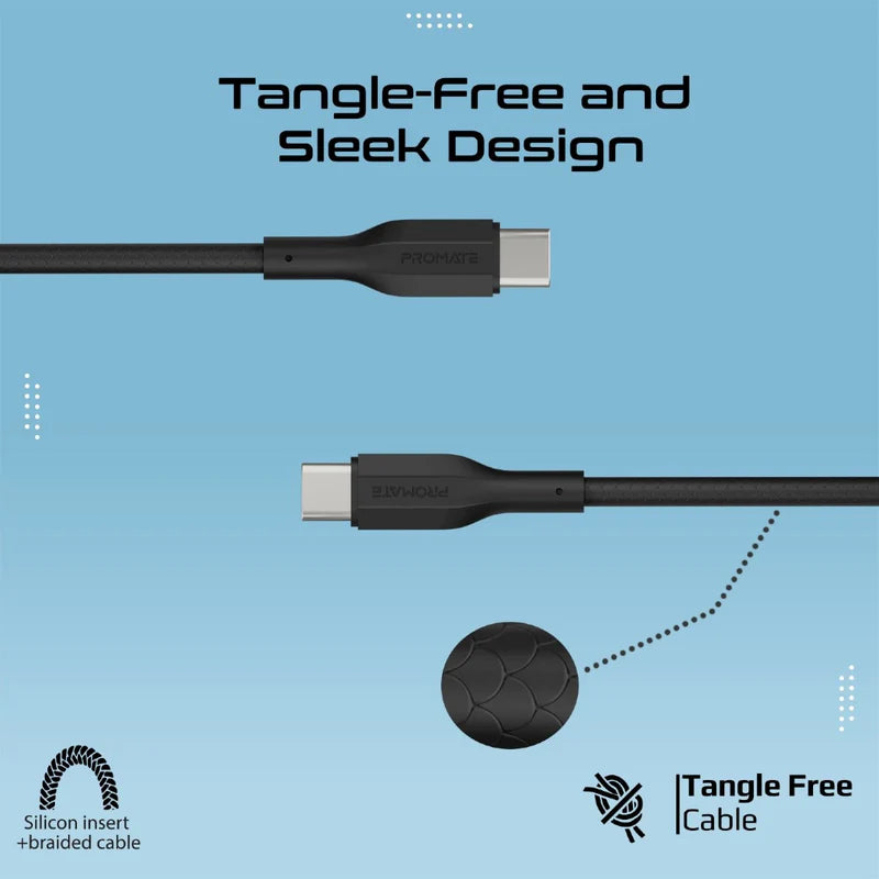 Promate CableKit-CC 3Pcs High Tensile Strength Data & Charge USB-C Cable kit