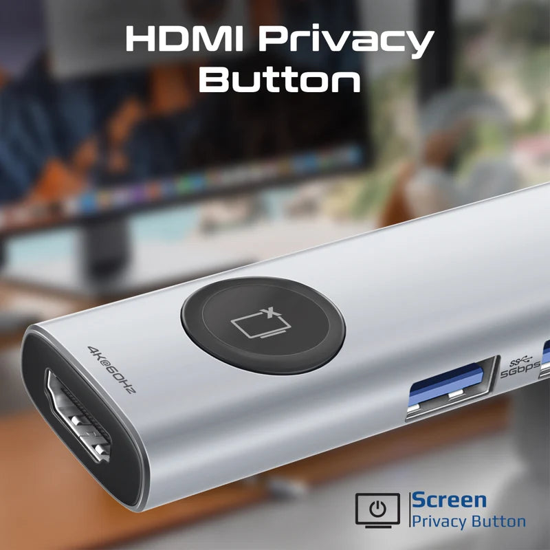 موزع USB-C عالي السرعة متعدد الوظائف من بروميت مع زر خصوصية الشاشة ComandHub-Lite
