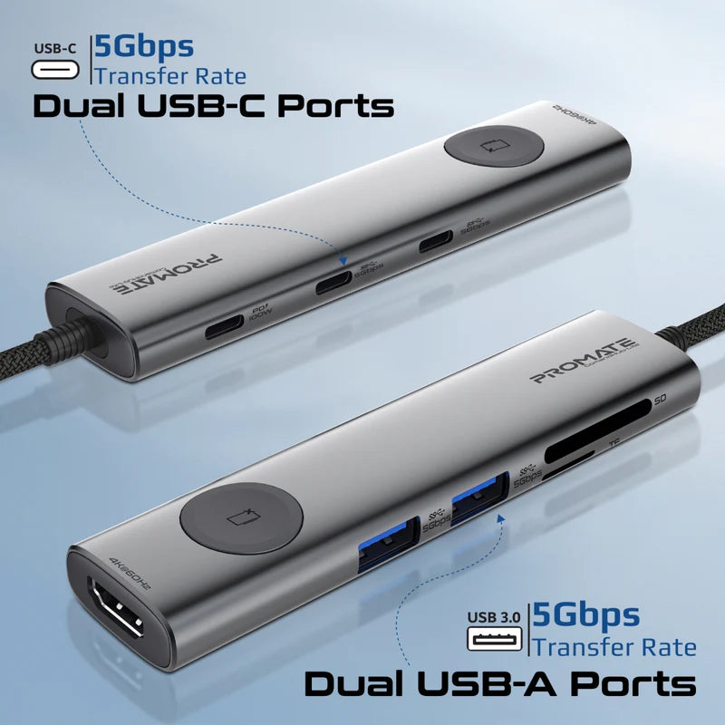 موزع USB-C عالي السرعة متعدد الوظائف من بروميت مع زر خصوصية الشاشة ComandHub-Lite