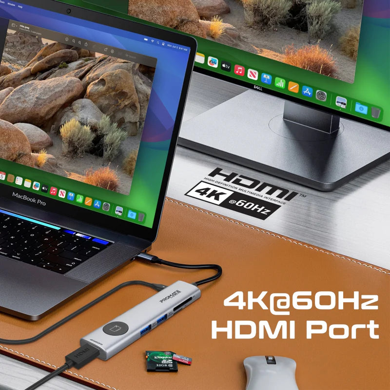 موزع USB-C عالي السرعة متعدد الوظائف من بروميت مع زر خصوصية الشاشة ComandHub-Lite